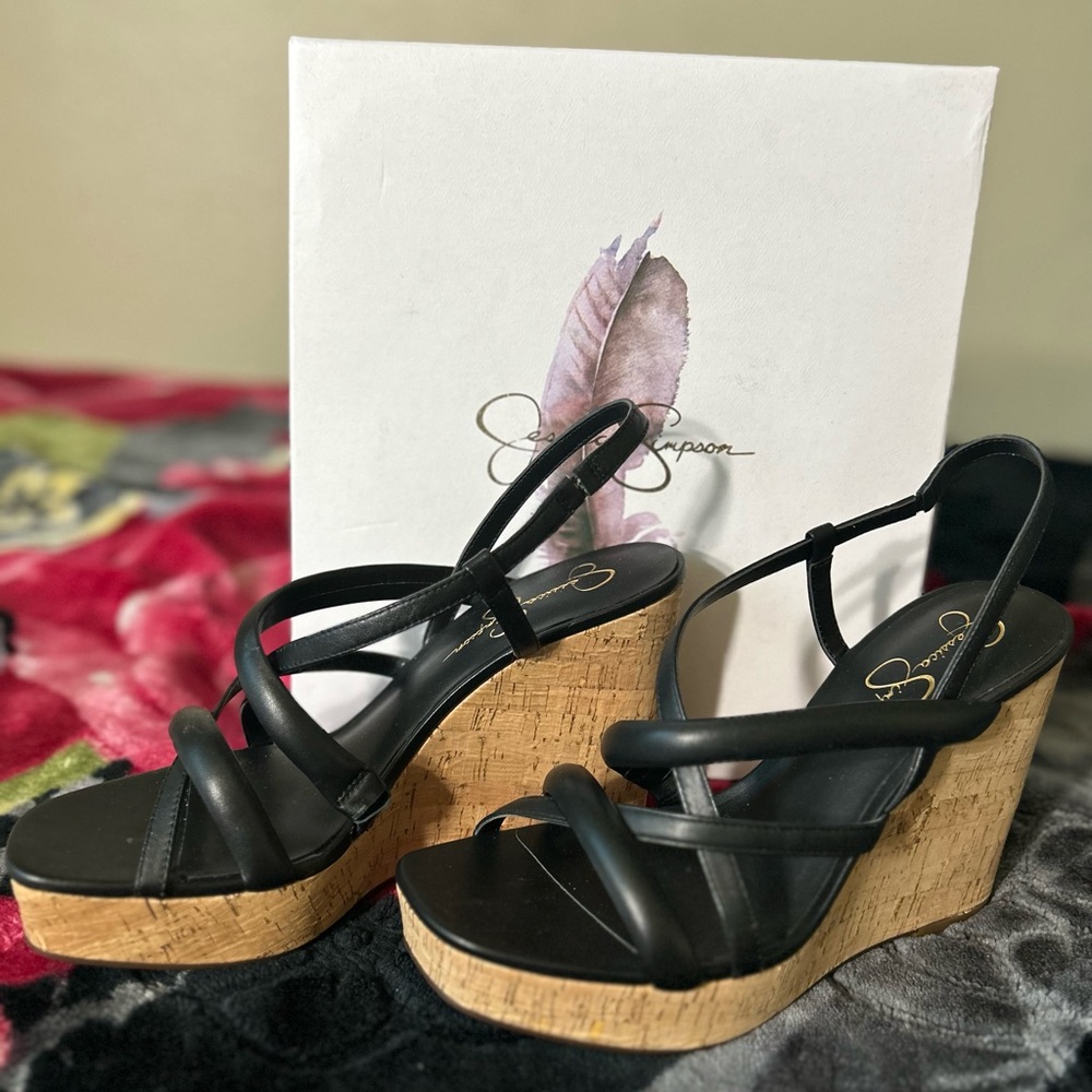 Jessica Simpson Black Wedge Sandals Size 11